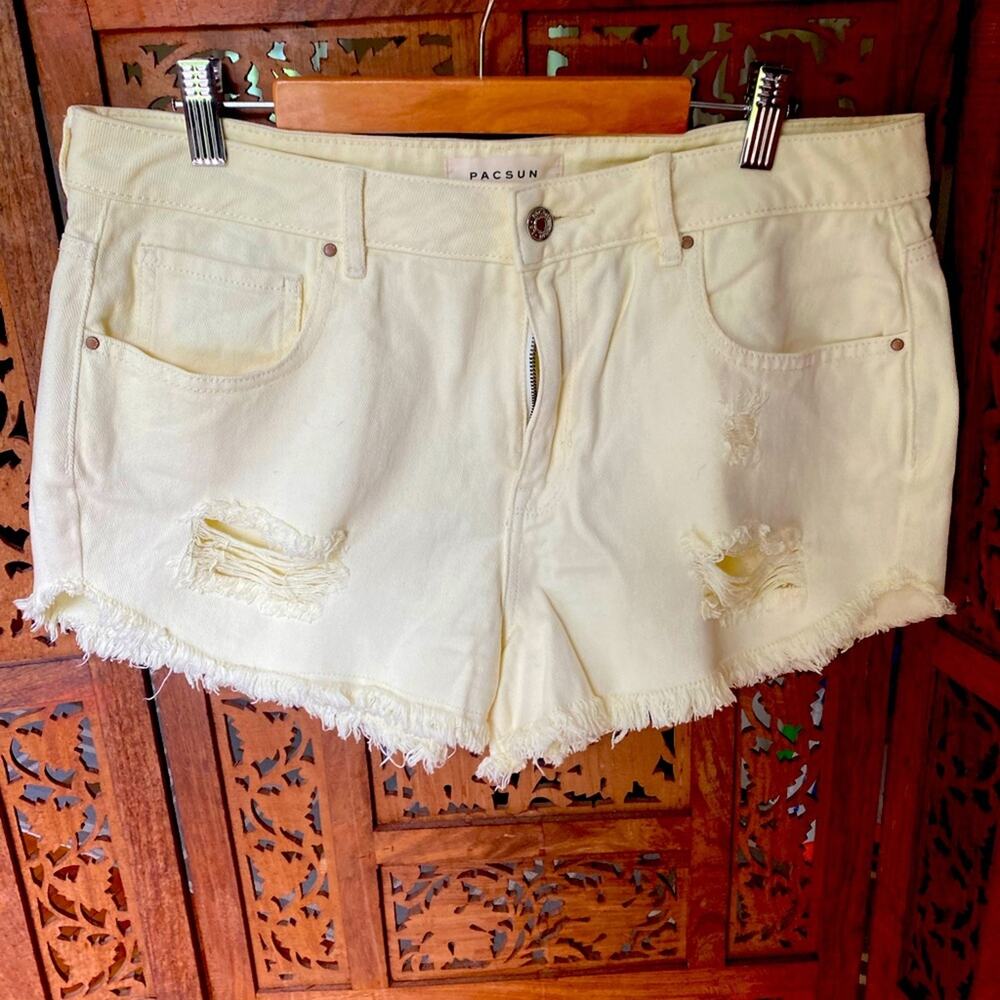 Pacsun Yellow High Rise‎ Festival YELLOW Shorts Distressed frayed Hem 29